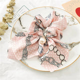 Chiffon Bowknot Silk Hair Scrunchies Women Pearl Ponytail Holder Hair Tie Hair Rope Rubber Bands Headwear Hair