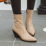 Women Boots Pu Leather Wedges Ankle Boots Fashion Pointed Toe Winter Zipper High Heel Woman Boots Shoes