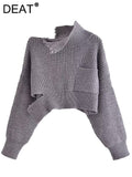 Fashion Women's Knitted Pullover Oblique Collar Loose Solid Color Long Sleeve Hollow Out Sweater Autumn 2023 New