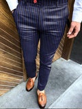 Autumn New Business Casual Striped Printed Pencil Pants For Men Mid Waist Long Pants Streetwear Fashion Men's Slim