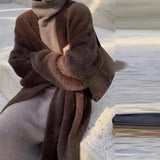 Zingj Female Autumn Winter Loose Large Size Add Thick Long Lazy Wind Knit Coat New Long Imitation Mink Velvet Cardigan-Outfit