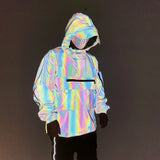 Multi-Pocket Tactical Function Wind Dazzling Color Reflective Work Jacket Couples Loose Assault Suit Hooded Coat Man-Outfit