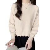 Color Retro Lazy Loose-Set Bottom Knitted Blouse 2024 Spring New Pullover