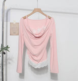 Spring Fake Two Lace Lace Collar Folded Long Sleeves Slimming Bottom T-Shirt Blouse Woman