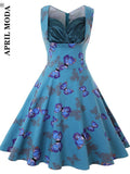Vintage Women Swing Floral Print Casual Dress Tunic Midi Sundress Retro 50s 60s Party Office Robe Rockabilly