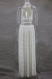 Halterneck Ruched Open Back Tie Up Top And Maxi Skirt Set-Outfit
