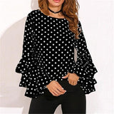 Polka Dot Shirts Spring Fashion O Neck Long Sleeve Blouse Femininas Casual Black And White Tops Plus Size Shirt