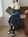 Zingj Sense Splicing Denim Skirt A Word Umbrella Skirt Spring Korean Version 2024 New High Waist Show Thin Skirt Women's