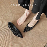 Black Pointed Single Shoes With Soft Bottom Flats And New Fashion Squints Korean Version Of Light Mouth Flat