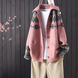 female autumn and winter knitted button jacquard pocket long sleeve knitted cardigan women commuter art sweater