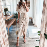 Short Sleeve Spring Dresses Fashion Summer Turn-down Collar Women Party Dress Elegant Button Office Lady Shirt
