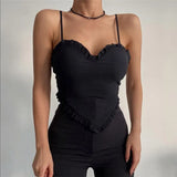 Black 2022 Spring Summer Women Bandage Backless Ruched V Neck Slim Crop Camis Fashion Sexy Club Y2k Party Vest Top