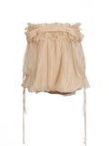 Temperament Sexy Breeze Net Yarn Shirt 2025 Summer New Lotus Leaf Side Spliced Shoulder Sexy Long-Sleeved