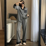Ruffles Patchwork Pajama Sets Long Sleeve Tops Full Length Pants Slim Gentle Sleepwear Cozy Fashion Lounge Females