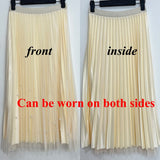 Both Sides Wear Pearls Mesh Skirt Women 2025 Summer Velvet High Waist Long Skirts Woman Solid Color A Line Pleated Skirts 211-1-Outfit