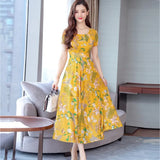 fashion floral dress waist long short sleeve a word casual