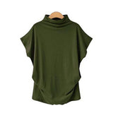 2021 Fashion Turtleneck Batwing Short Sleeve Cotton Shirt Female Casual Solid Blouse Oversized Tops Women