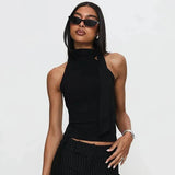 High Collar Tie Up Top-Outfit