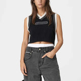 Old School Fashion Bella Oversized Knitted Vest Top Women Vintage Sleeveless Sweater Tank Tops Chic Street Girls