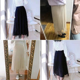 Both Sides Wear Pearls Mesh Skirt Women 2025 Summer Velvet High Waist Long Skirts Woman Solid Color A Line Pleated Skirts 211-1-Outfit