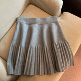 Knitted Pleated High-Waisted Mini Skirt- Outfit