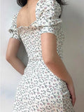 Ditsy Floral Short-Sleeve Mini Dress-Outfit