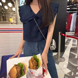 Zingj Age Reduction Doll Collar Vest Shirt Female Summer French Niche Loose Casual Joker Sleeveless Short