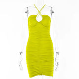 Halter Backless Ruched Mini Dress Women's Summer Sleeveless Bodycon Dresses Women Beach Party Clubwear Dress
