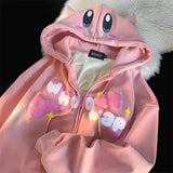 Devil Embroidery Hoodies Women Japanese Sweet Streetwear Cartoon Loose Sweatshirt Couple Zip Up Hoodie Goth Y2k