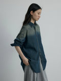 [Daihe] Autumn New Leisure Lapel Retro Wash Water Loose Versatile Medium Long Denim Shirt H7266-Outfit