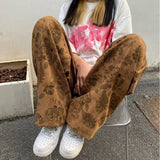 Retro Printed Flowers Corduroy PantsOutfit