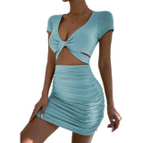 Fashion Dresse Female Solid Women Sexy Short Sleeve Hollow Out Show waist pack hip Soft Slim Dress Vestidos