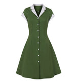 Single-breasted Shirt Retro Dresses Vintage Party Sundress Turn Down Collar Cotton Knee-Length Pinup 1950s Style