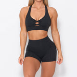 Zingj Yoga Bra Shorts Set Tight Wrinkled Peach Butt Running Stretch Exercise Fitness Set- Outfit