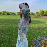 Women Ins Floral Summer Trendy Sexy Femme Crop Top Lace-up All-match Daily Soft Womens Shirts Puff-sleeve Vintage
