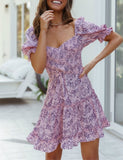 Queens Women Floral Print Cover Up Cross V-neck Beach Bohemian Sundress Tassel Rayon Mini Dress