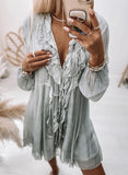 Fashion Flower Lapel Pullover Long Sleeve Chiffon
