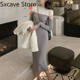 Vintage Sweater Dress Women Casual Long Sleeve Knitted Dress Office Lady Slim One Piece Dress Korean Fashion