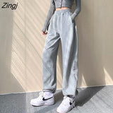 Waisted Pants Women Harajuku 3XL Thicker Autumn Workout Chic Ladies Trousers All-match Simple Basic Gray New Design