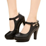 Quality Women's Leather Shoes With Heels 2021 Platform Mary Jane Shoes Women Pumps OL Office Work Shoes Woman High