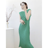 Three House Folded Annual Round Sleeveless Dress Unique Corrugated Texture Fashion Sense Lazy And Relaxed