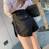 Korean Fashion Streetwear High Waisted Cotton Denim Shorts Women Summer A-Line Pockets Ladies Jean Short