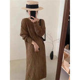 Zingj Autumn Winter New Design Sense In Long Temperament Smock Skirt Korean Hollow Out Knitting Hook Flower Dress Female-Outfit