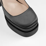 Onlymaker Square Toe Sandals Platform Thick High Heels Solid Mixed Colors Crystal Buckle Stain Sandals Graceful Women