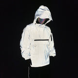 2024 Functional Style Dazzling Reflective Work Jacket Male Ins Hooded Jacket Half Zip Blazer-Outfit