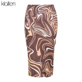 Fashion Casual High Waist Skinny Stretch Print Long Skirt Autumn New Simple Wild Basic Female Streetwear