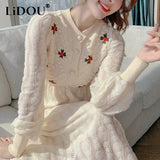 Winter Elegant Fashion Sweet Embroidery Sweater Dress Ladies Long Sleeve Casual Vestidos Women's Temperament Robe