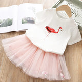 Clothing Sets 2021 Summer Princess Girl Bling Star Flamingo Top + Unicorn Print Dress 2pcs Set Children Clothing