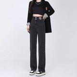 Zingj Wide-Leg Jeans Female Fall Fall 2024 New High Waist Small Show Thin Straight Loose Pants-Outfit
