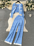 Autumn Knitted Three Pieces Sets 2023 Slim Tank Top+Long Sleeves Short Cardigan+Elastic Long Pants Fashion Sweater